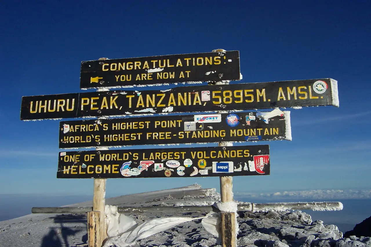 Il cartello di Uhuru Peak in vetta
